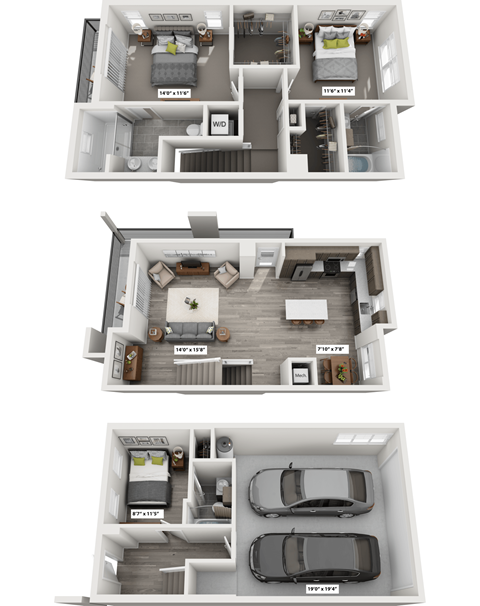 Floor plan for 3 beds, 3 baths, 1668 sqft